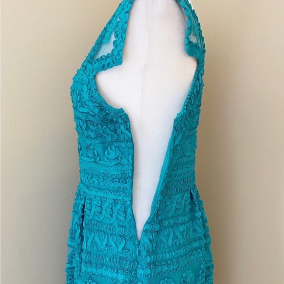 Yoana Baraschi Embroidered Ribbon Teal Dress - Size 4 - Picture 6 of 10